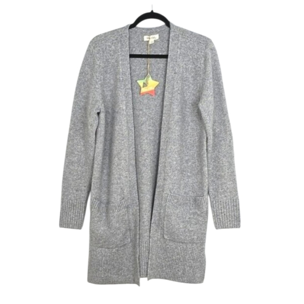 NWT Tres Chic Women's Grey Wool Blend Open Front Long Length Cardigan Pockets S